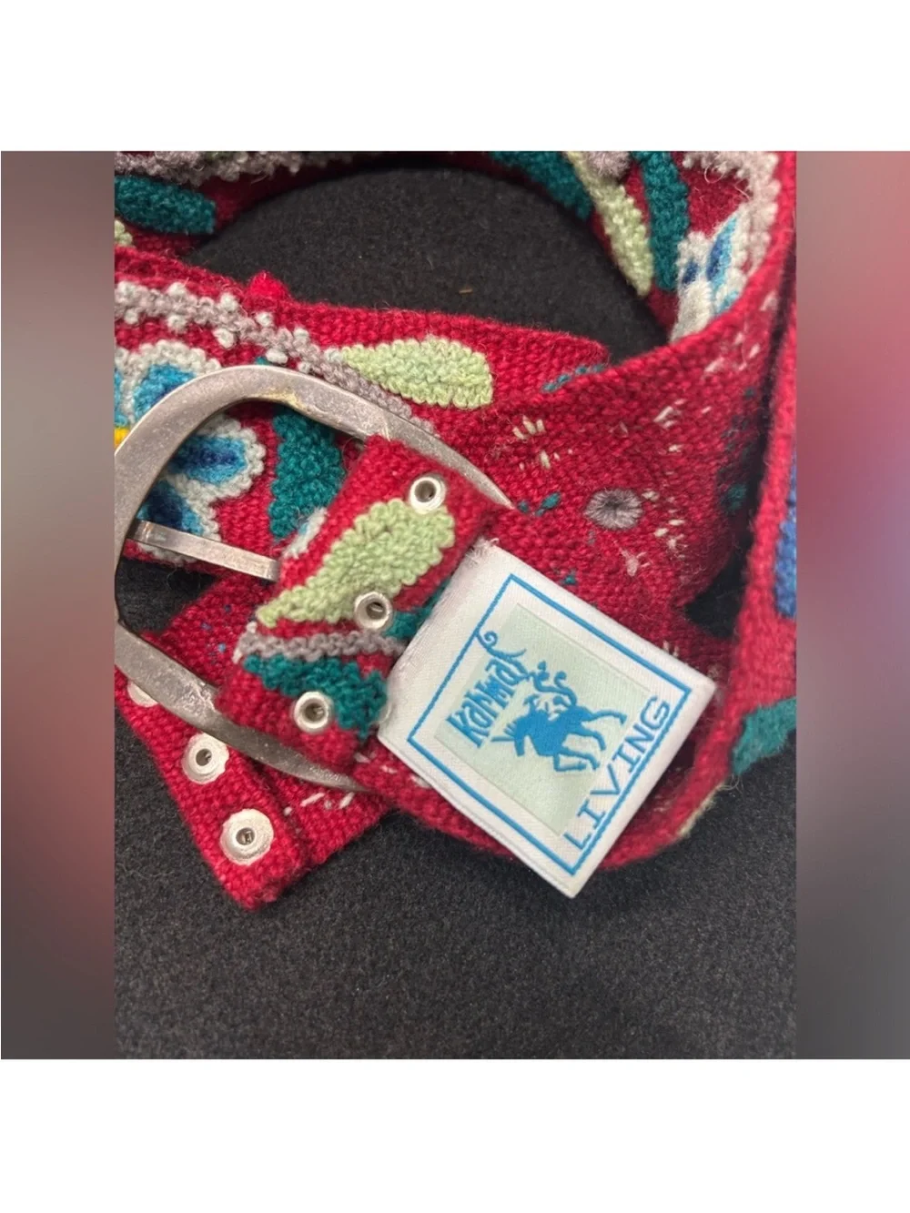 NWOT Karma Living Brand Red Embroidered Floral Belt